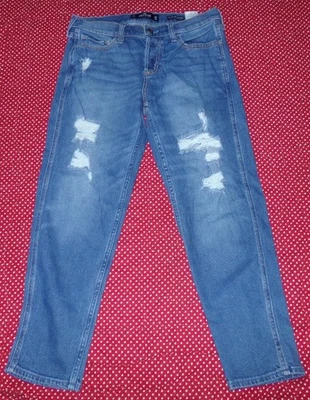 HOLLISTER JUNIORS SIZE 7R LOW RISE FLY CROP BOYFRIEND VINTAGE STRETCH BLUE JEANS - Image 1 of 3