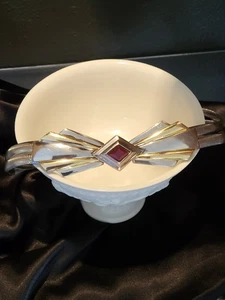 Judith Leiber Vtg 80s Silvertone Double Coil Belt Art Deco Buckle With Stone - Picture 1 of 15