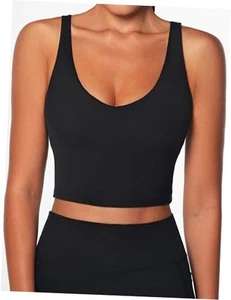 Women's Longline Sports Bra V-Neck Wirefree Padded Workout Yoga Crop Tank Top - Picture 1 of 6