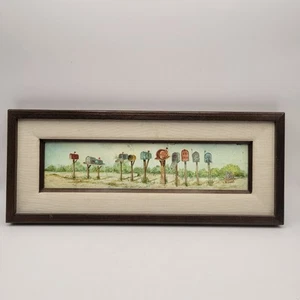 Vintage Original Oil Painting Mailboxes Signed Framed by Helen Seal 12x3in - Picture 1 of 6