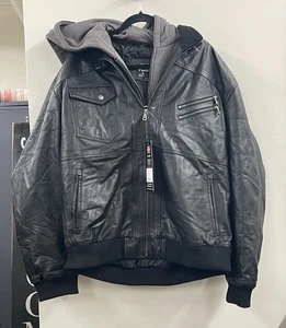 Herren Leder Motorradjacke mit abnehmbarem Hoodie XXL SCHWARZ+GRAU - Bild 1 von 5
