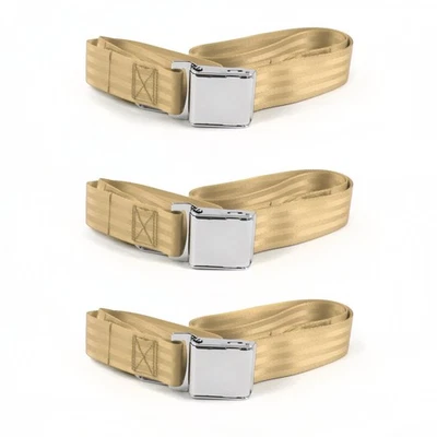 Ford Fairlane 1960 - 1961 Airplane 2pt Tan Lap Bench Seat Belt Kit - 3 Belts v8  - Image 1 of 4