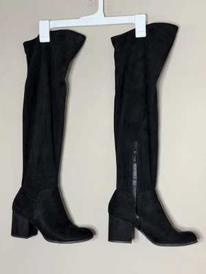 Christian Siriano Samiya Botas Sobre la Rodilla Tacón Bloque Para Mujer Talla 7 Negras Foto 1 de 4