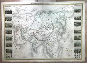 ASIA 1860 A. VUILLEMIN VERY LARGE ANTIQUE & DECORATIVE MAP 19e CENTURY - Picture 1 of 12