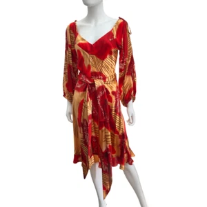 Tracy Feith Vintage Red Print Silk Dress Size Small - Picture 1 of 11