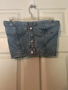Zara Denim Corset Top Womens Small Bustier Strapless Cropped Button Front NWT - Picture 1 of 5