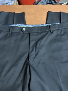 Meyer Bonn Men’s Black Sharkskin Wool Blend Flat Front Dress Pants Sz 42 X 29 - Picture 1 of 5