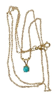 Massiver 14K Gelbgold kleiner türkisfarbener Anhänger mit 14K Goldkette 16"" L-0,88 Gramm - Bild 1 von 12