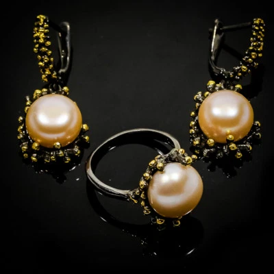 Not Enhanced Natural Pearl Silver 925 Sterling SET / RVSS05 - Image 1 of 3