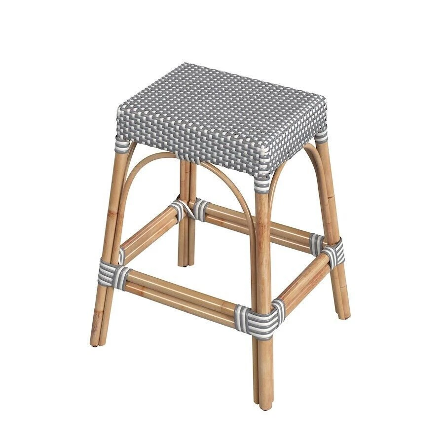Butler Specialty Co Robias Wicker Rattan 24.5" Counter Stool - White & Gray Dot - Image 1 of 1
