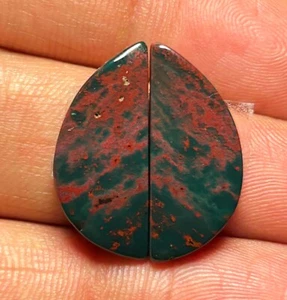 Natural Blood Stone Pair Cabochon Fancy 16.75 Cts Loose Gemstone J 9462 - Picture 1 of 5