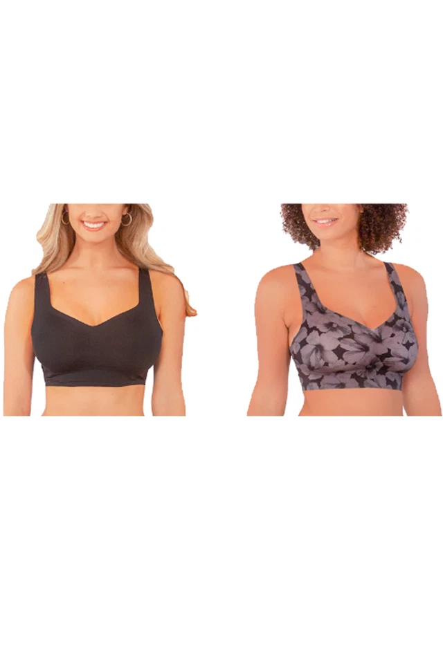 Rhonda Shear 2-pack Sweetheart Neckline Body Bra Black/Black Floral - Image 1 of 1
