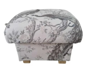 Storage Footstool Laura Ashley Belvedere Fabric Soft Truffle Pouffe Birds Beige - Picture 1 of 12