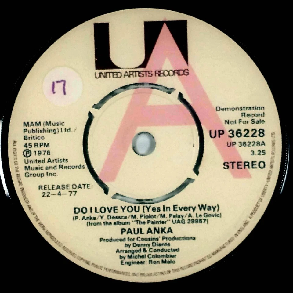 Paul Anka - Do I Love You (Yes In Every Way) / I'll ... [7" 45 Promo] UK Import - Image 1 of 1