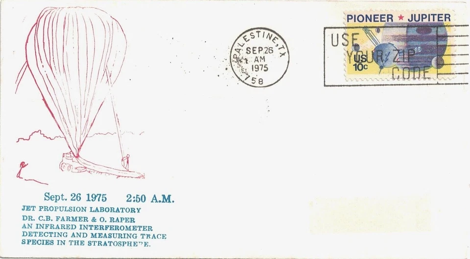 1975 Palestine, Texas Cancel on Cover w "Infrared Interferometer" Balloon Cachet - Image 1 of 1