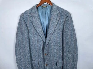 VTG Harris Tweed Blazer Men's 42 Blue Gray Herringbone 2 Button Jacket USA Made - Picture 1 of 19