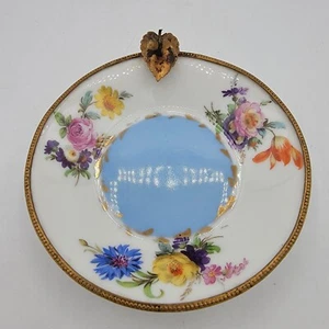 Limoges France 4.75" Inch Porcelain Floral Trinket Dish Ashtray Metal Rim Leaf - Picture 1 of 6