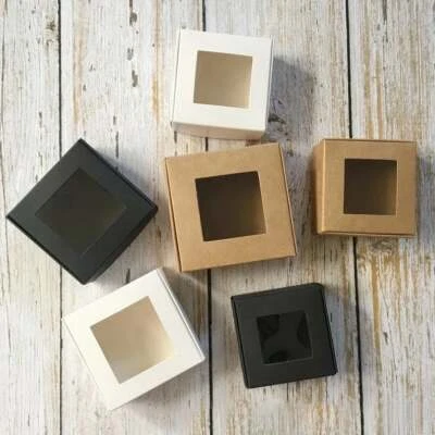 100x Cajas de Regalo de Papel Negro Kraft Ventana Transparente Cajas de Favor Embalaje de Producto Foto 1 de 4