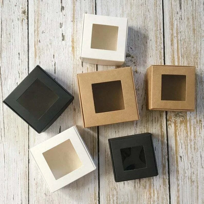 100x Clear Window Kraft White Black Paper Gift Boxes Favor Boxes Product Packing - image 1 of 4