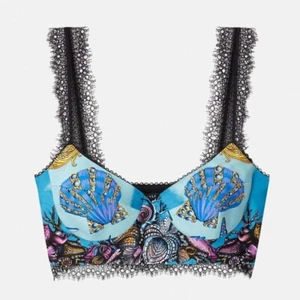 VERSACE 1F00905 Tresor de la Mer Crop Bustier Sea Silk Bralette Top Lace i44 L-M - Picture 1 of 8