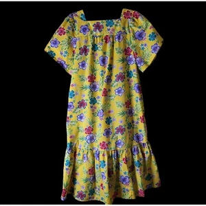Vtg Winnie Fashions Hawaiian Aloha Muu Muu Dress Size S Yellow Hibiscus Floral - Picture 1 of 5