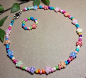 Beaded ANKLET With Stretch Beaded Toe or Finger Ring .. Summer Cute Fun - Picture 1 of 1