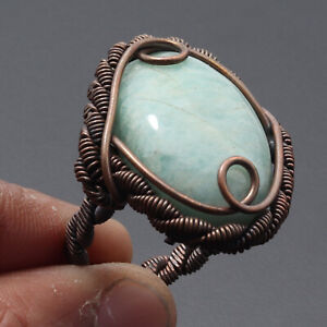 Wire Wrapped Aquamarine Gemstone Ring US 9.5 Gift For Jewelry F7582