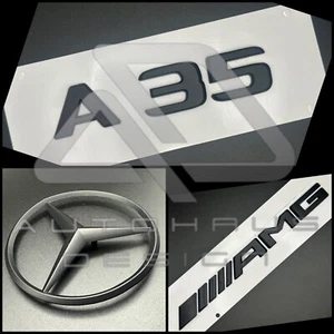 Matte Black Rear Boot Star Badge F/ Mercedes W177 A35 AMG Set Stealth Blackout - Picture 1 of 1