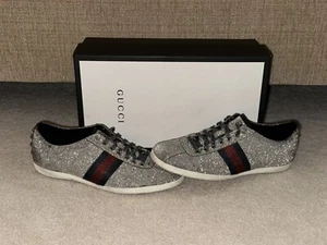 Gucci Bambi Glitter Stud Silver Sneakers Women’s SZ 11 (414684) - Picture 1 of 10