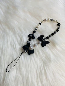Bracelet de charme pour téléphone perles boho Y2k arc noir neuf fait main cadeau d'anniversaire - Photo 1 sur 2