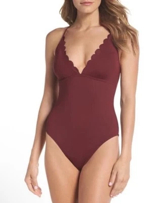 La Blanca Scallop Petal Pusher Onepiece Swimsuit Large 12 Mahogany Lace Up Back - Image 1 of 4