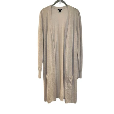 Halogen Linen Blend Open Front Longline Cardigan Duster Beige Coastal Beachy XL - Image 1 of 4