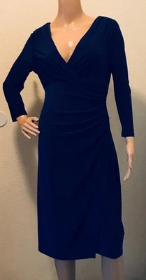 Navy Blue Lauren Ralph Lauren Surplice Ruched Jersey Dress Size 12, Never Worn - Image 1 of 4