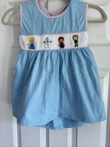 Magic Kingdom Clothing Designs Smocked Disney Top Frozen Olaf Anna Elsa Sz 8 - Picture 1 of 6