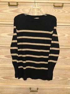 Maglione donna Loft taglia small nero beige righe collo barca manica lunga - Foto 1 di 3