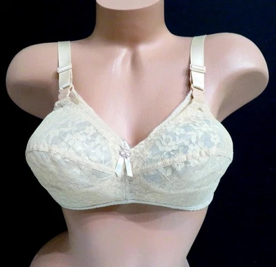 Jeunique Custom Bra J31 Beige Lace Cup Unlined Bullet Bra New Old Stock 21 Sizes - Image 1 of 4
