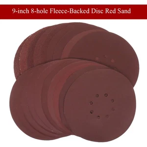 9 Inch 225mm 8 Hole Flock Backing Red Round Sandpaper Hook Loop Disc Sand Sheet - Picture 1 of 7