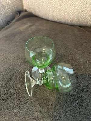 Unique Vintage Bohemian Style Green 4" Cordial Wine Glasses Set Of 2 - Image 1 of 4