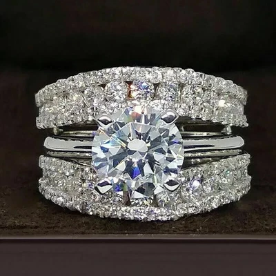 3Ct Lab Created Diamond Enhancer Guard Wrap Wedding Band 14K White Gold Plated - Image 1 of 3