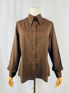 Vintage 70s Dark Brown Dagger Collar Mod Shirt UK14 - Picture 1 of 5