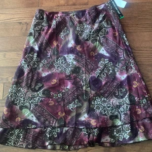90s Y2K Briggs New York Women's Gray Floral Knee Length A-Line Skirt Large - Picture 1 of 4