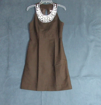 Vestido Merona Mujer Talla 4 Marrón Cuentas Texturizado Funda Trabajo Modesta Iglesia Foto 1 de 4