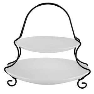 Gibson Elite Gracious Dining 2 Tiered Serving Set with Metal Rack in White - Picture 1 of 5