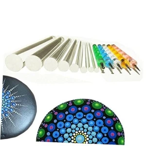 Mandala Rock Painting Pen Dot Dotting Tools Stencil Brush Set 12 PCS Flat set1 - Picture 1 of 8