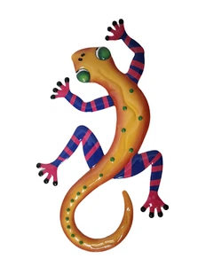 12 IN LIZARD GECKO METAL WALL SCULPTURE GARDEN ART TROPICAL ISLAND BEACH DECOR - Picture 1 of 2