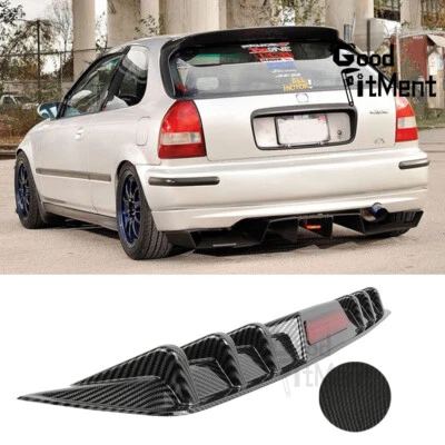 For Honda Civic CX Hatch Carbon Fiber Rear Bumper Diffuser Lip W/ Red LED Light - Image 1 of 4