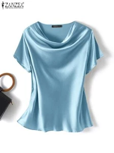 Women's Silk Shirt Loose Short-sleeved T-shirt Mulberry Silk Top Pullover Blouse - Picture 1 of 22