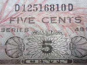 USA MPC Series 481 5 Cents Plate 53 6810# Military Payment Certificate Money - Picture 1 of 3