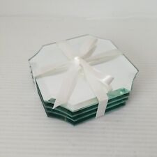 4 pc set  Curved Octagon Mirror Glass Candle Coasters
