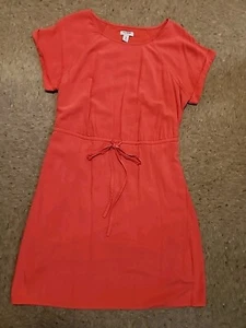 Old Navy Dress Womens Sz Med Short Sleeve Waisted Coral - Picture 1 of 16